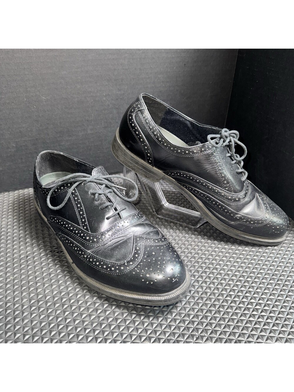 Deer Stags Banker Men’s 10.5 W Black Leather Wingtip Oxford Dress Shoes